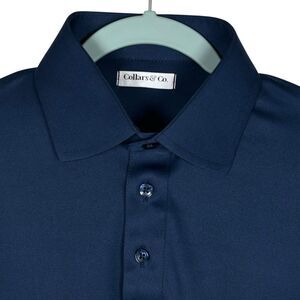 Collars & Co Polo Shirt Mens Medium Navy Blue Dress Collar Business Casual NEW